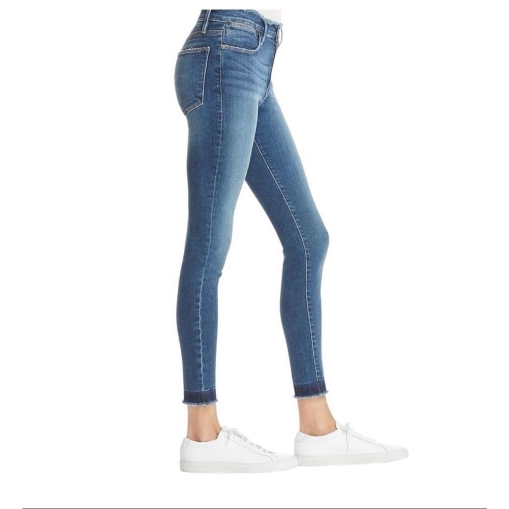 FRAME Le High Skinny Jeans Size 25 Dunes Blue Dark Wash Raw Hem Frayed Waist